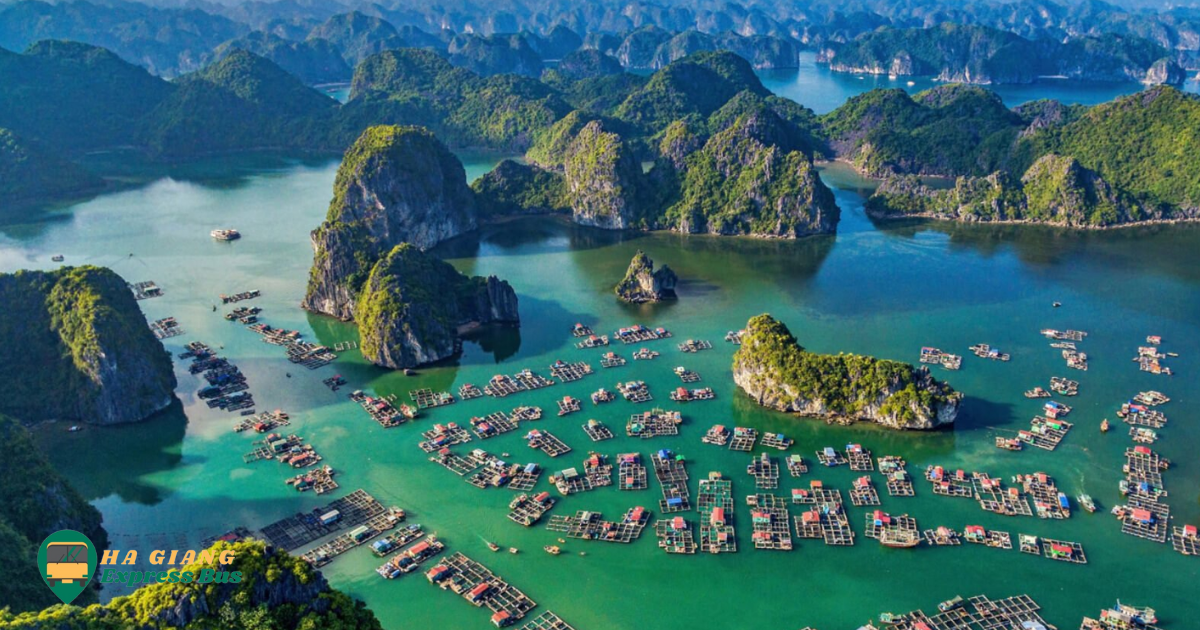 Limestone karsts in the tranquil waters of Ha Long Bay, Northern Vietnam 