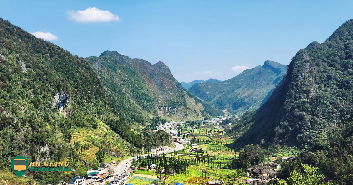 Meo Vac town nestled among mountains in Ha Giang, Vietnam