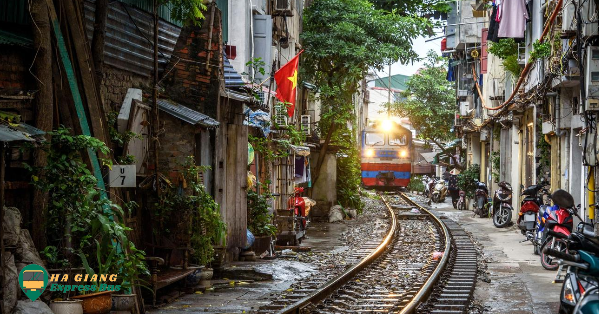 Hanoi railway tracks with houses close by, northern viet nam